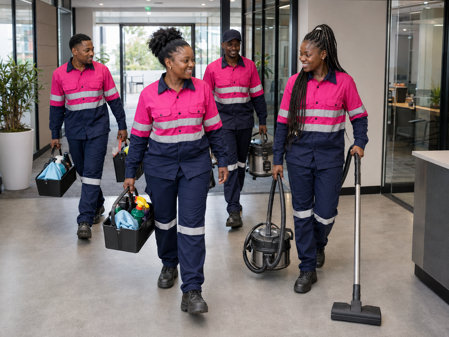 Sethakga commercial cleaning team arriving together at an office