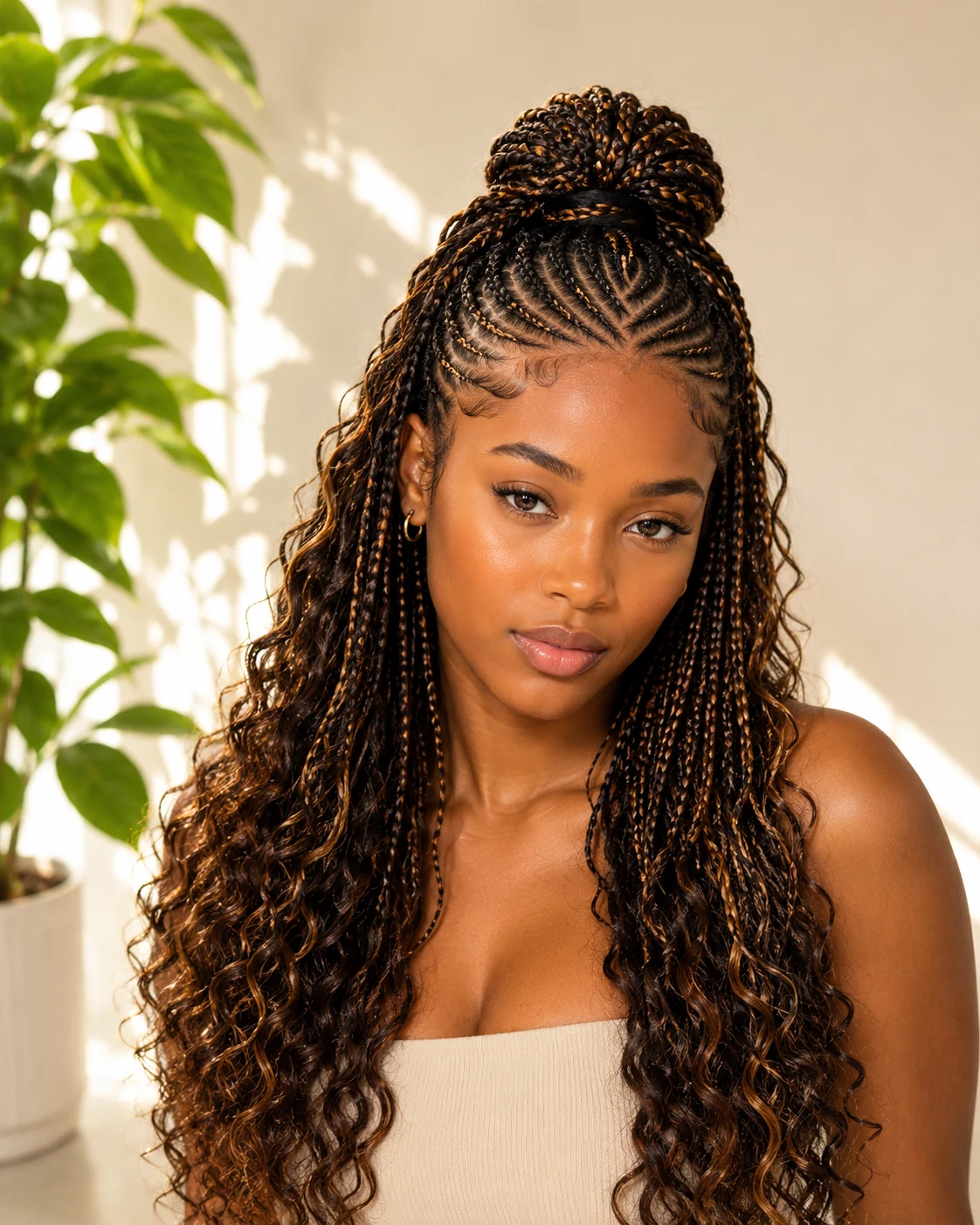 Half-up curly braid style